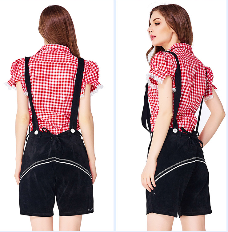 Womens Oktoberfest Outfit Embroidered Blouse with Lederhosen Shorts